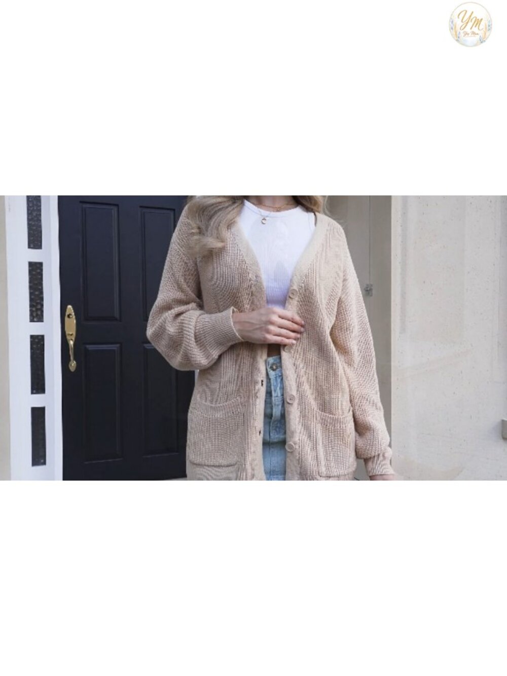 100% Cotton Cardigan Sweater with Pockets Oversized Button Front Knit - Picture 6 of 6